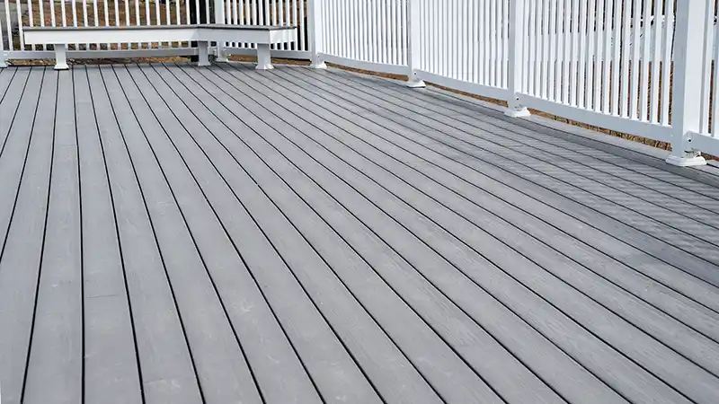 Gray pvc deck with white railing